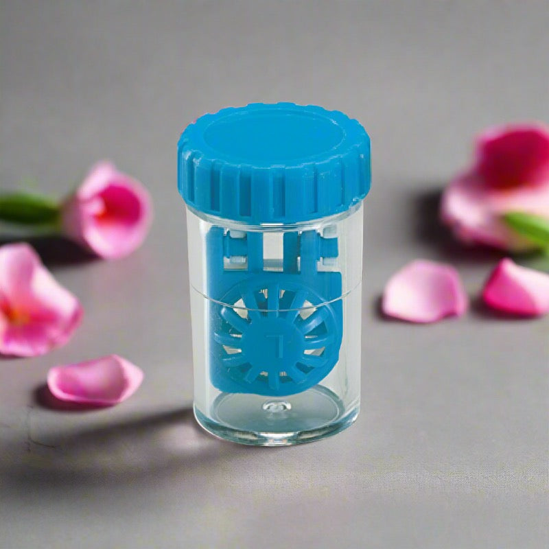 High-resolution image of the barrel contact lens case with the cap closed.